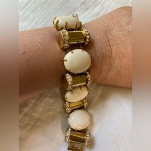 Lele Sadoughi Designer‎ Gold Plated Cream Cabochon & Crystal Panel Bracel…